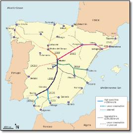Spain Madrid Barcelona train rail maps